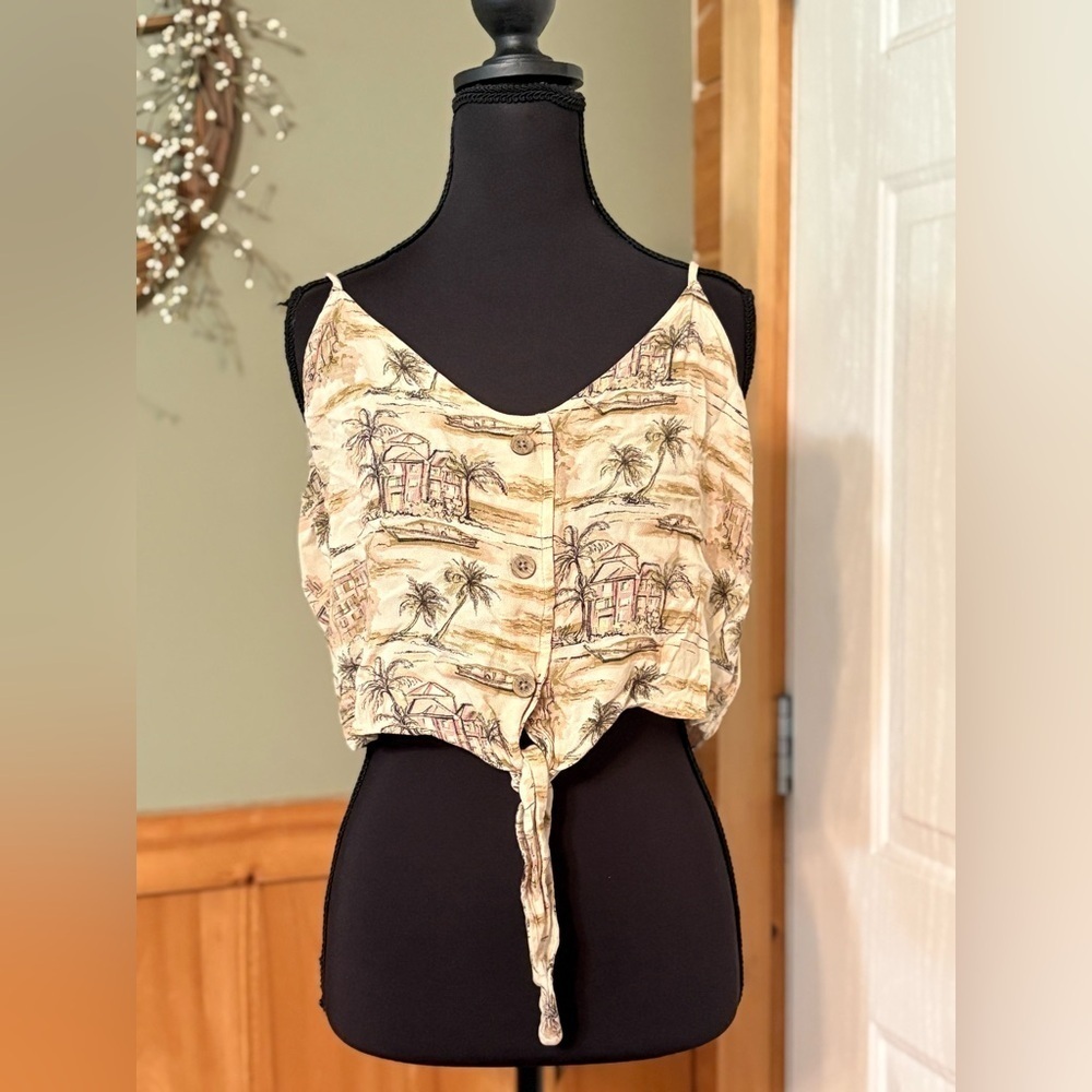 American Eagle Outfitters Brown and Cream Tie-Front Crop Camisole size L
